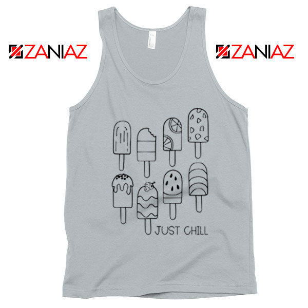 Just Chill Popsicle Tank Top Summer Vacation Tank Top Ice Cream New Silver