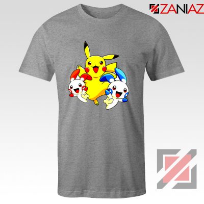 Hello Pokemon T Shirts Pokemon Pikachu Happy T-Shirt Size S-3XL Sport Grey