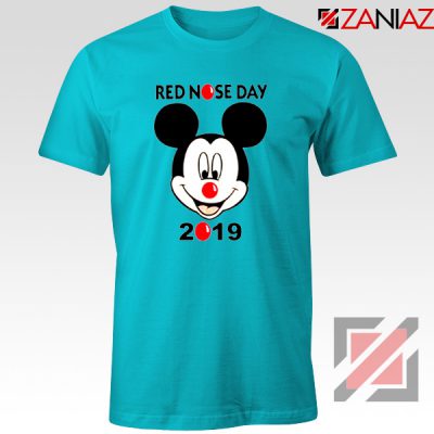 Mickey Mouse Red Nose Day T-Shirt Comic Relief T-Shirt Size S-3XL Light Blue