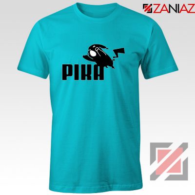 Pika T-Shirt Pokemon and Puma Parody Cheap T-shirt Size S-3XL Light Blue