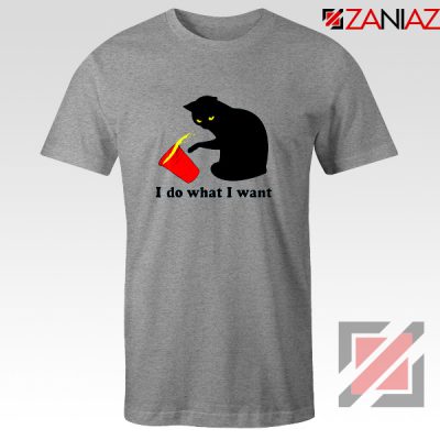 Black Cat Red Cup Funny T-Shirt Do What I Want Tee Shirt Size S-3XL Sport Grey
