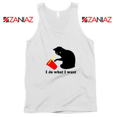 Black Cat Red Cup Funny Tank Top Do What I Want Tank Top White