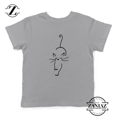 Black Line Cat Kids Tshirt Animal Lover Youth Tee Shirt Size S-XL Grey