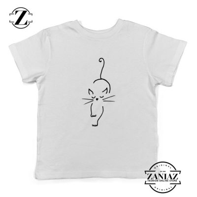 Black Line Cat Kids Tshirt Animal Lover Youth Tee Shirt Size S-XL White