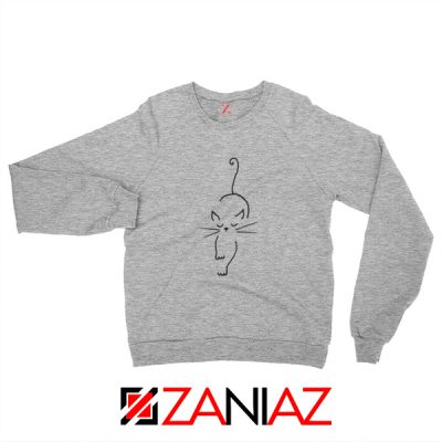 Black Line Cat Sweatshirt Animal Lover Women Sweatshirt Size S-2XL Sport Grey