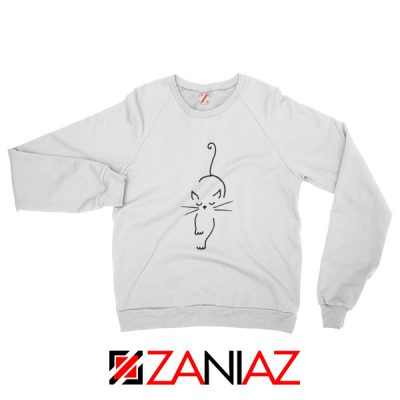 Black Line Cat Sweatshirt Animal Lover Women Sweatshirt Size S-2XL White
