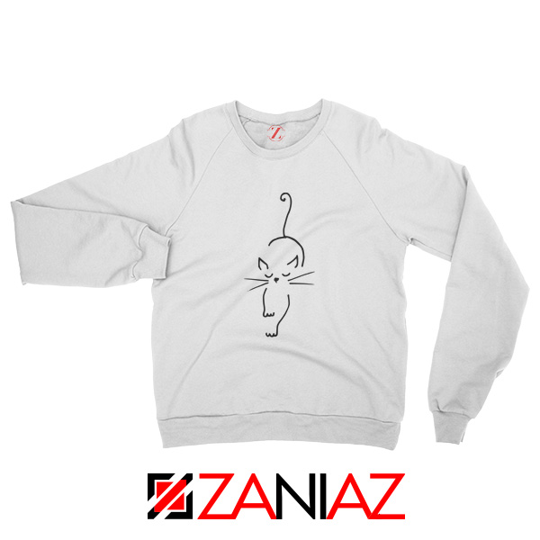 Black Line Cat Sweatshirt Animal Lover Women Sweatshirt Size S-2XL White