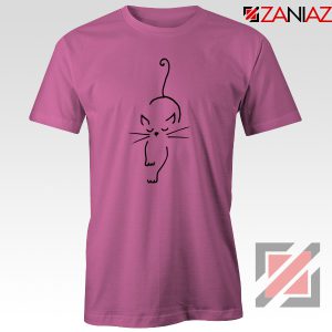 Black Line Cat T-Shirt Animal Lover Women Tee Shirt Size S-3XL Pink