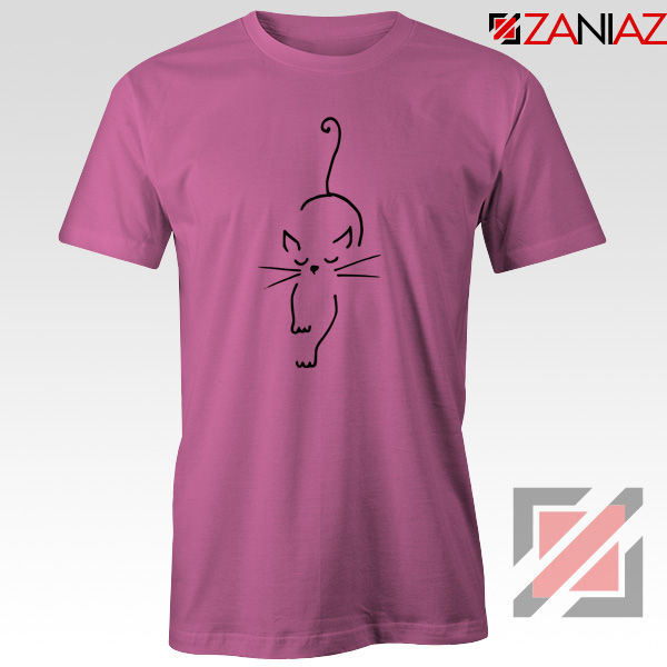 Black Line Cat T-Shirt Animal Lover Women Tee Shirt Size S-3XL Pink