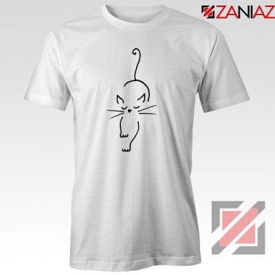 Black Line Cat T-Shirt Animal Lover Women Tee Shirt Size S-3XL White