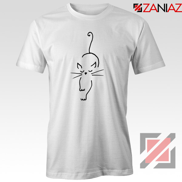 Black Line Cat T-Shirt Animal Lover Women Tee Shirt Size S-3XL White