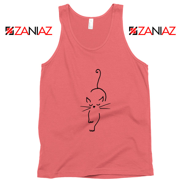 Black Line Cat Tank Top Animal Lover Women Tank Top Size S-3XL Coral