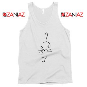 Black Line Cat Tank Top Animal Lover Women Tank Top Size S-3XL White