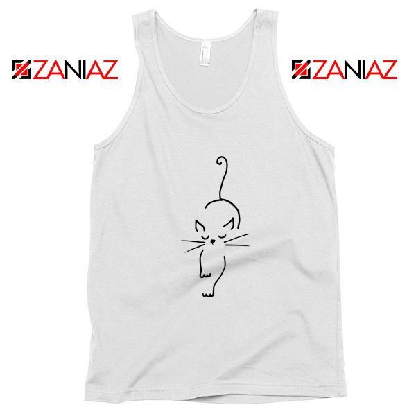 Black Line Cat Tank Top Animal Lover Women Tank Top Size S-3XL White