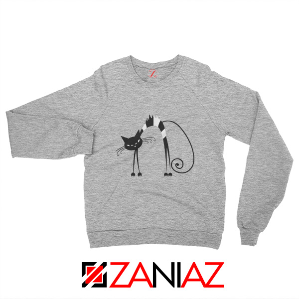 Black Line Cat Women Sweatshirt Animal Lover Sweatshirt Size S-2XL Sport Grey