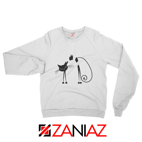 Black Line Cat Women Sweatshirt Animal Lover Sweatshirt Size S-2XL White