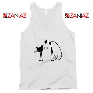 Black Line Cat Women Tank Top Animal Lover Tank Top Size S-3XL White