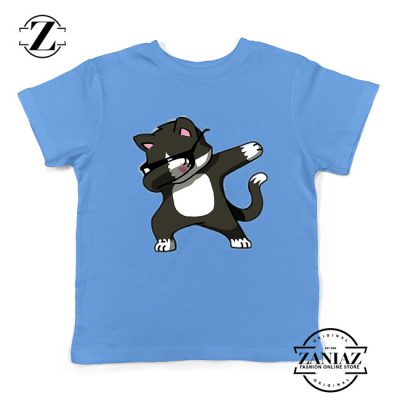 Cartoon Cat Style Youth Tshirt Cat Lover Kids Shirt Size S-XL Light Blue