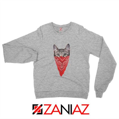 Cat Gangster Sweatshirt Funny Animal Sweatshirt Size S-2XL Sport Grey
