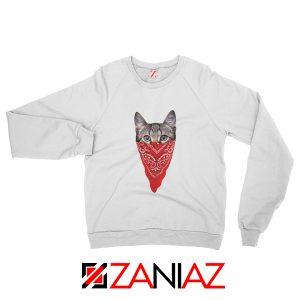 Cat Gangster Sweatshirt Funny Animal Sweatshirt Size S-2XL White