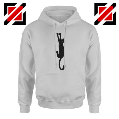 Cat Holding On Best Hoodie Funny Animal Hoodie Size S-2XL Sport Grey