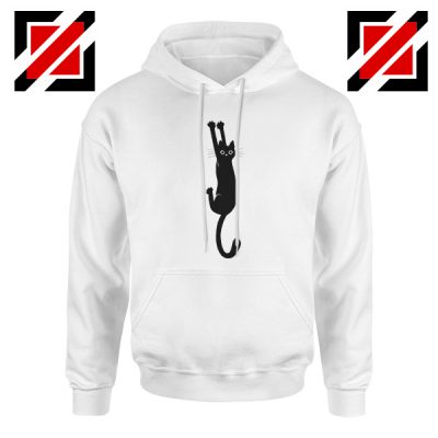 Cat Holding On Best Hoodie Funny Animal Hoodie Size S-2XL White