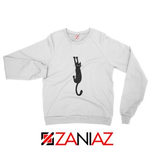Cat Holding On Best Sweatshirt Funny Animal Sweatshirt Size S-2XL White