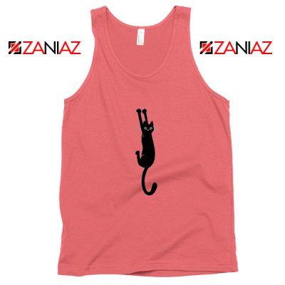Cat Holding On Best Tank Top Funny Animal Tank Top Size S-3XL Coral