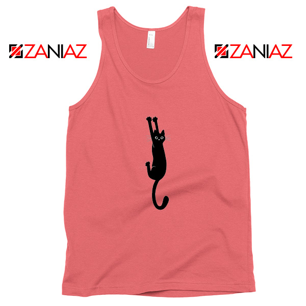 Cat Holding On Best Tank Top Funny Animal Tank Top Size S-3XL Coral