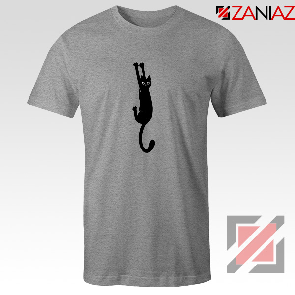 Cat Holding On Best Tshirt Funny Animal Tee Shirt Size S-3XL Sport Grey