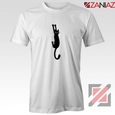 Cat Holding On Best Tshirt Funny Animal Tee Shirt Size S-3XL White