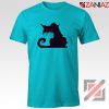 Halloween Cat Design T-Shirt Animal Lover Tee Shirt Size S-3XL Light Blue