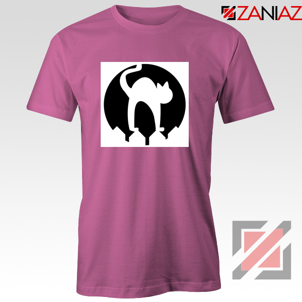 Halloween Cat Silhouette T Shirts Cat Lover Tee Shirt Size S-3XL Pink
