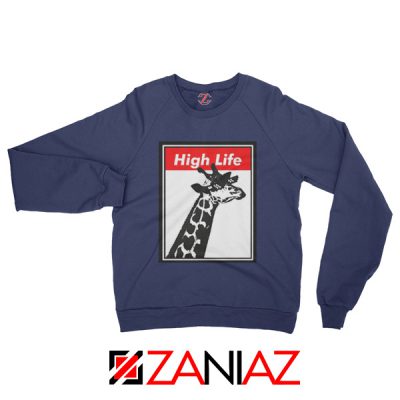 High Life Giraffe Sweatshirt Funny Animals Women Sweatshirt Navy Blue