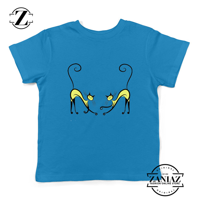 Kitten Twins Gift Youth Tshirt Cat Lover Gift Kids Tee Shirt Size S-XL Blue
