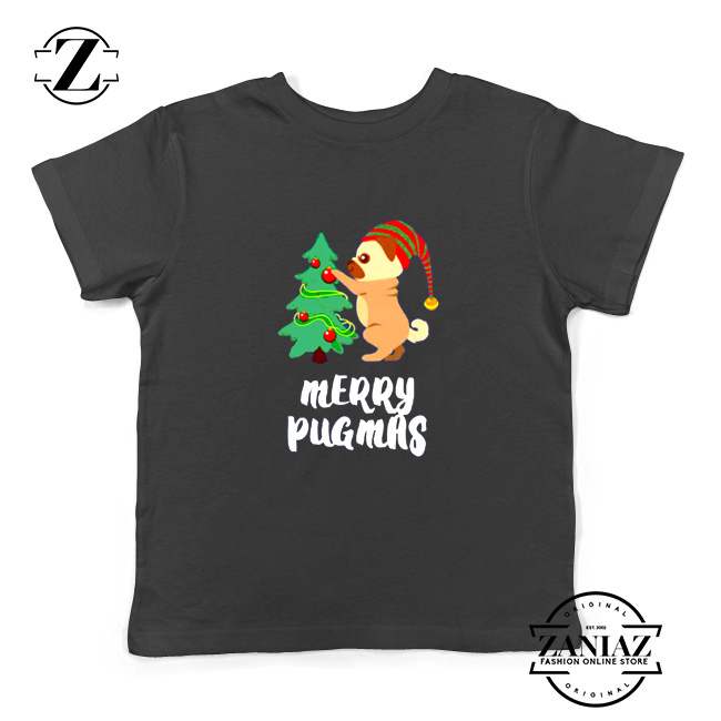 Merry Pugmas Gift Kids Shirt Christmas Youth Tshirt Size S-XL Black