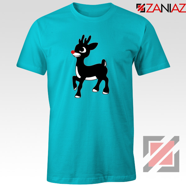 Red Nose Reindeer T-Shirt Ugly Christmas Tee Shirt Size S-3XL Light Blue