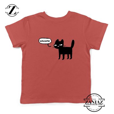 Wellcome Black Cat Kids Tshirt Cat Lover Youth Tee Shirt Size S-XL Red