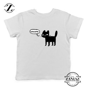 Wellcome Black Cat Kids Tshirt Cat Lover Youth Tee Shirt Size S-XL White