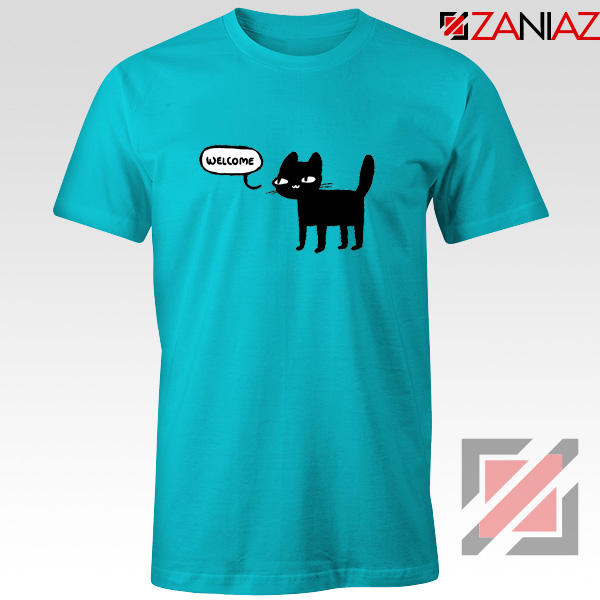 Wellcome Black Cat T Shirts Best Cat Lover Tee Shirt Size S-3XL Light Blue
