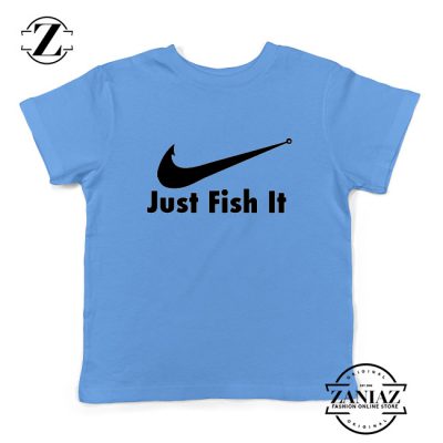 Just Fish It Kids Shirts Funny Nike Parody Youth T-Shirt Size S-XL