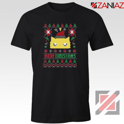 MEOW Christmas T-Shirt Funny Ugly Christmas Tee Shirt Size S-3XL Black