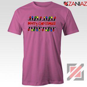 Merry Christmas Lighting T-Shirt Happy Christmas Tee Shirt Size S-3XL Pink