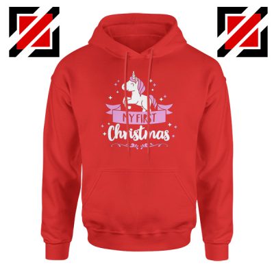 My First Christmas Hoodie Unicorn Christmas Hoodie Size S-2XL Red