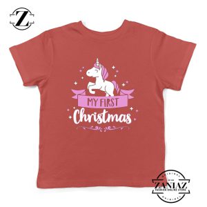My First Christmas Kids T-Shirt Unicorn Christmas Youth Shirt Red
