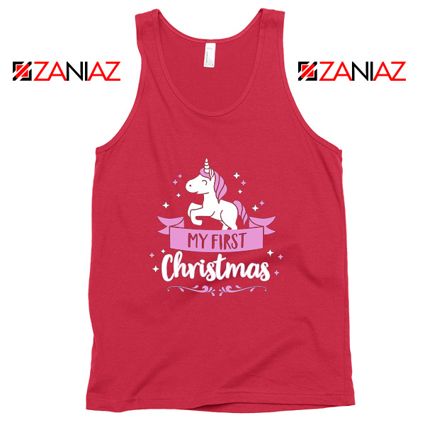 My First Christmas Tank Top Unicorn Christmas Tank Top Size S-3XL Red