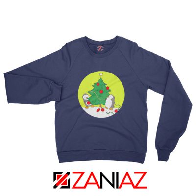 Penguins Decorating Sweatshirt Christmas Tree Sweatshirt Size S-2XL Navy Blue