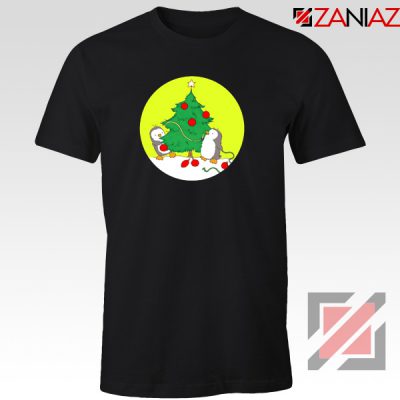 Penguins Decorating Tshirt Christmas Tree Tee Shirt Size S-3XL Black