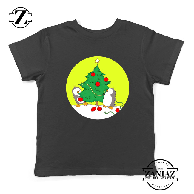 Penguins Decorating Youth Shirt Christmas Tree Kids Tshirt Size S-XL Black