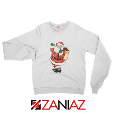 Santa Claus Waving Sweatshirt Happy Christmas Sweatshirt Size S-2XL White